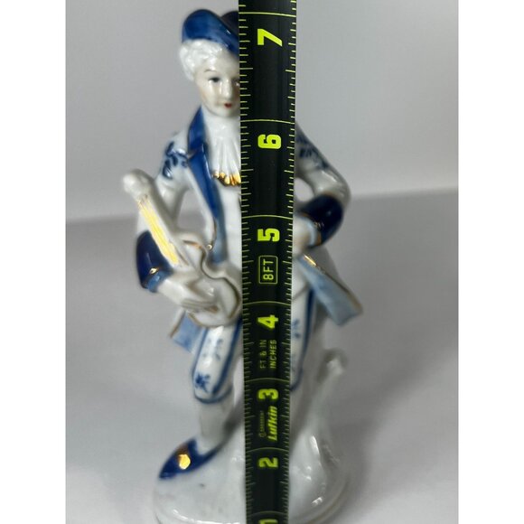 Vtg Korean Porcelain Figurine Of Musician Guitar Blue White Hand-Painted Decor - Picture 9 of 11